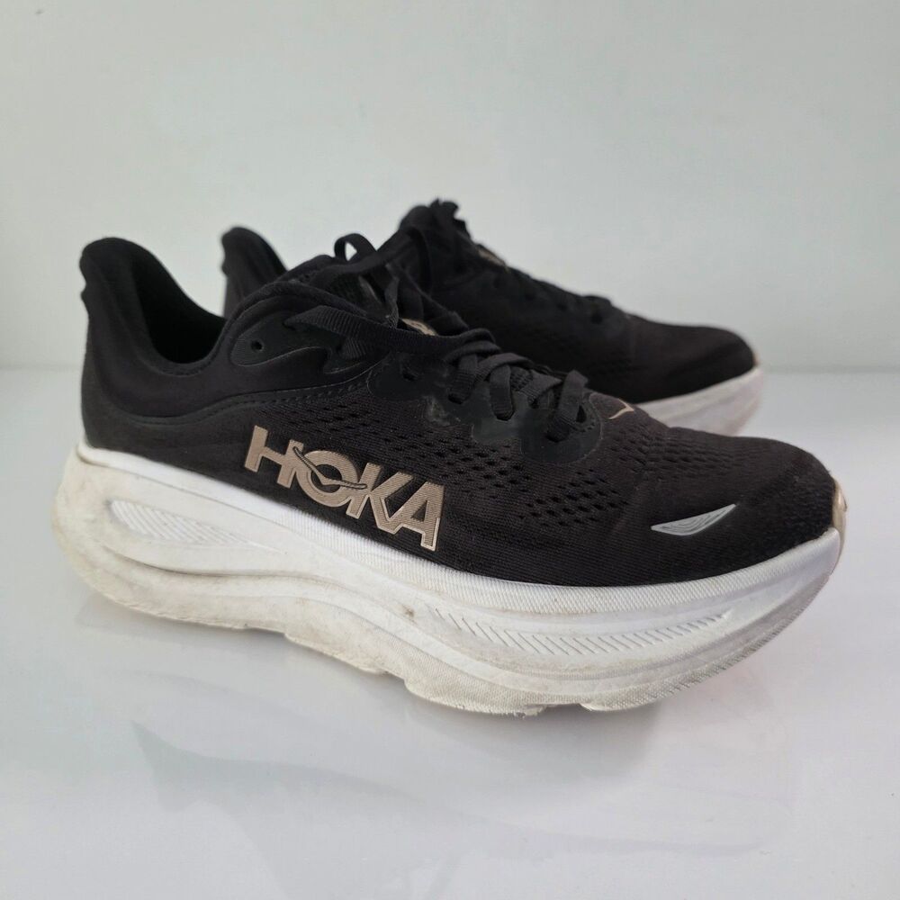 Hoka Bondi 9 Womens 8 Black Rose Gold Running Shoes 1162012 BRGL Sneakers - Picture 2 of 9